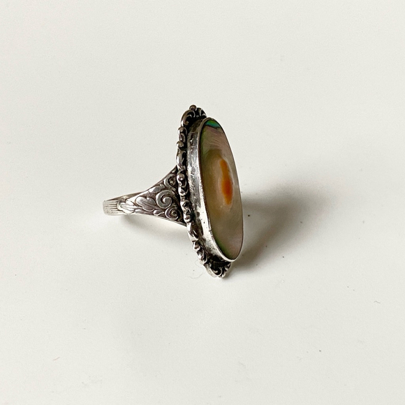 Antique Victorian Ornate Blister Pearl Sterling Silver Ring Size 6.5 - Picture 5 of 6